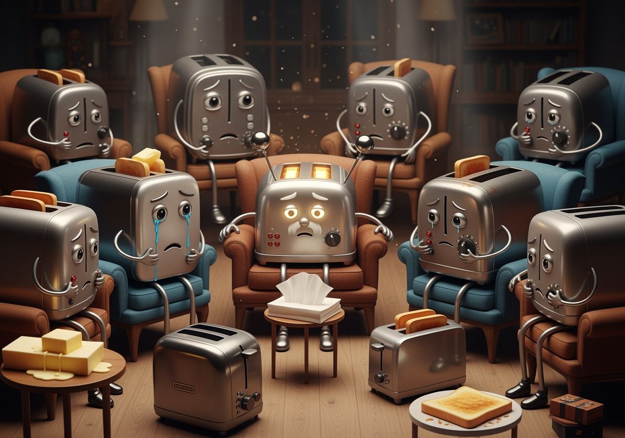 Sentient Toasters in Group Therapy: A Surreal Image