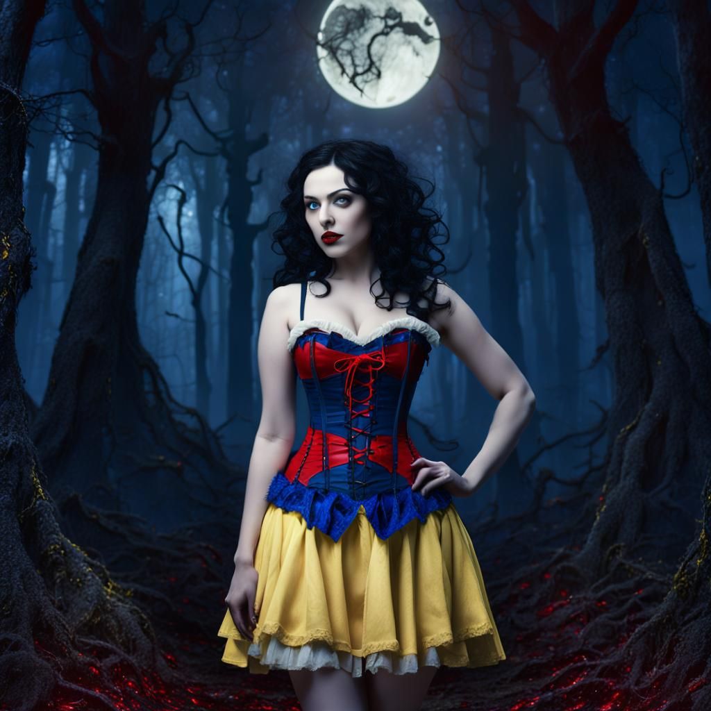 Gothic Snow White in Dark Forest: Detailed Matte Painting