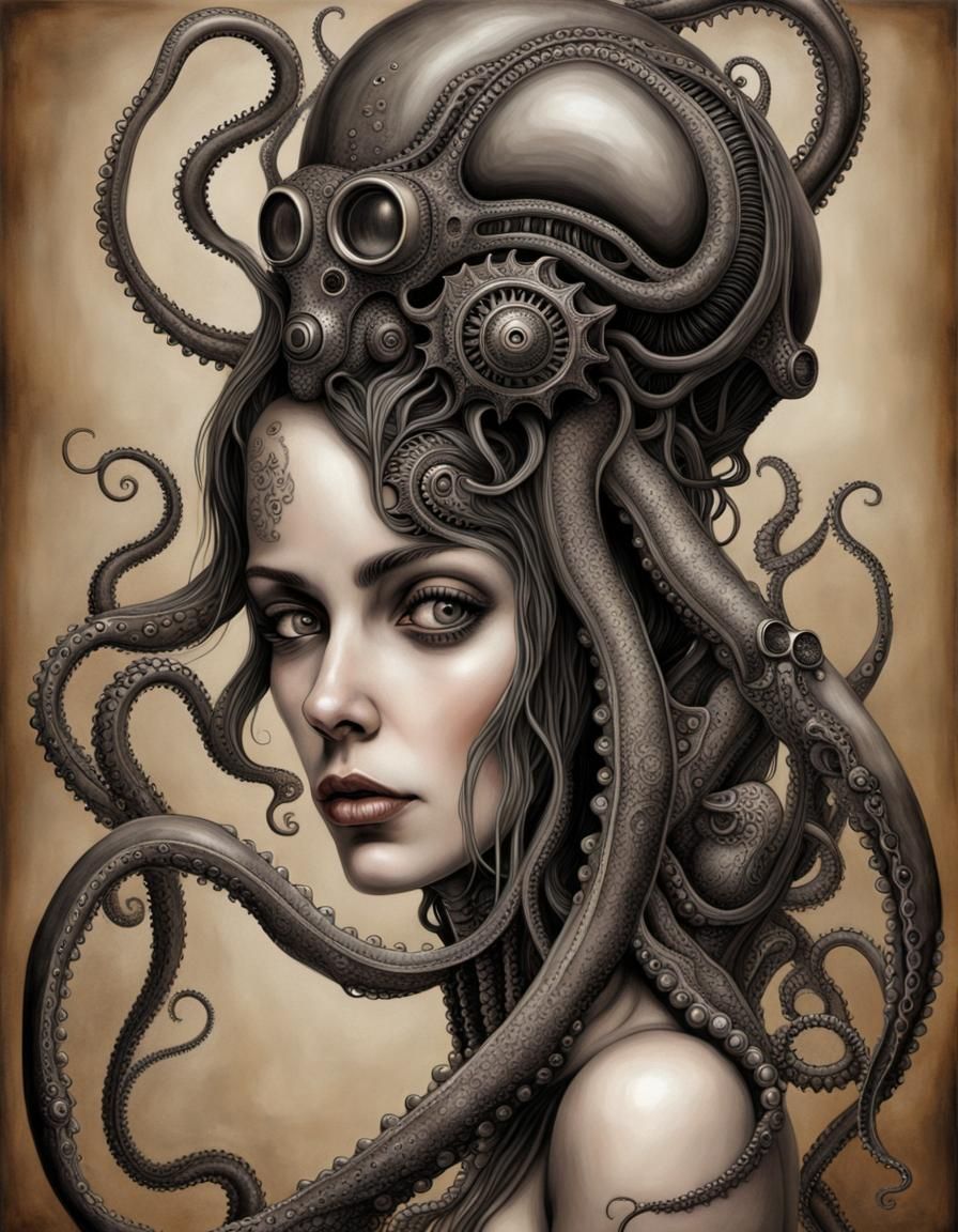 Steampunk Octopus Woman: A Biomechanical Fusion