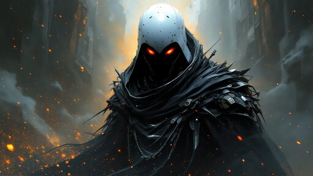 Dark Lord in Cyberpunk Sci-Fi Scene with Glitch Art Backdrop