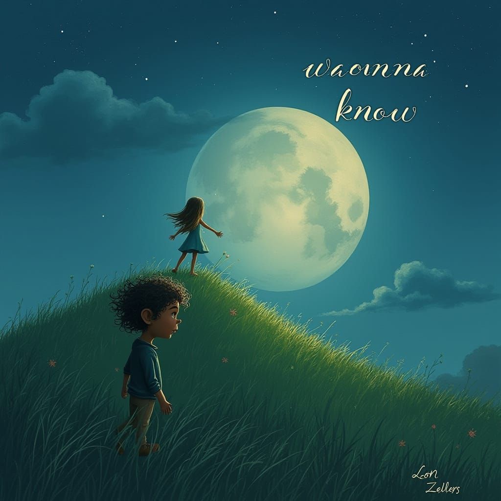 Dreamy Moonlit Landscape with Silhouetted Figures