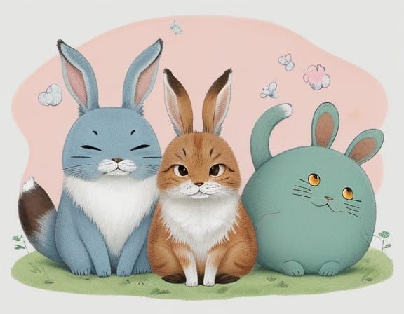 Whimsical Pastel Creatures in Soft Dreamy Hues