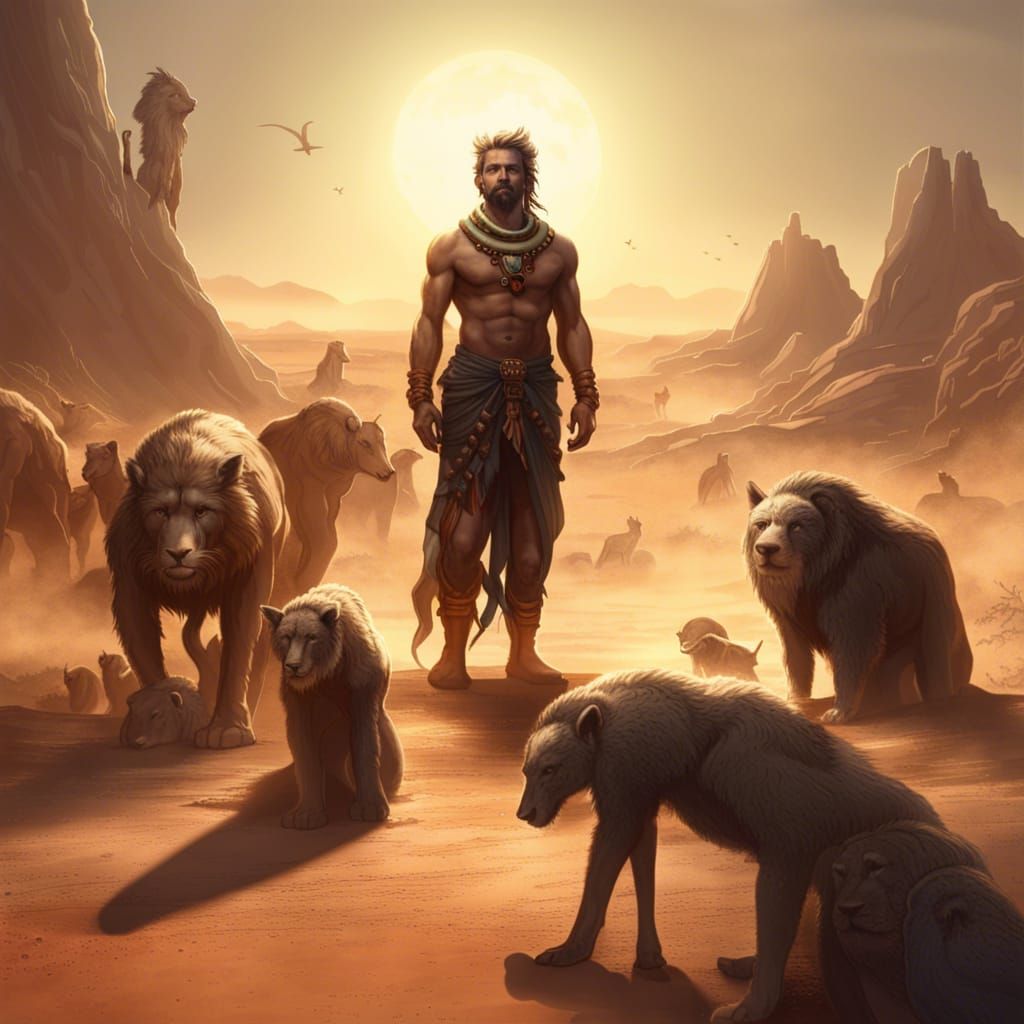 Primal Man in Desert: Dark Fantasy Concept Art