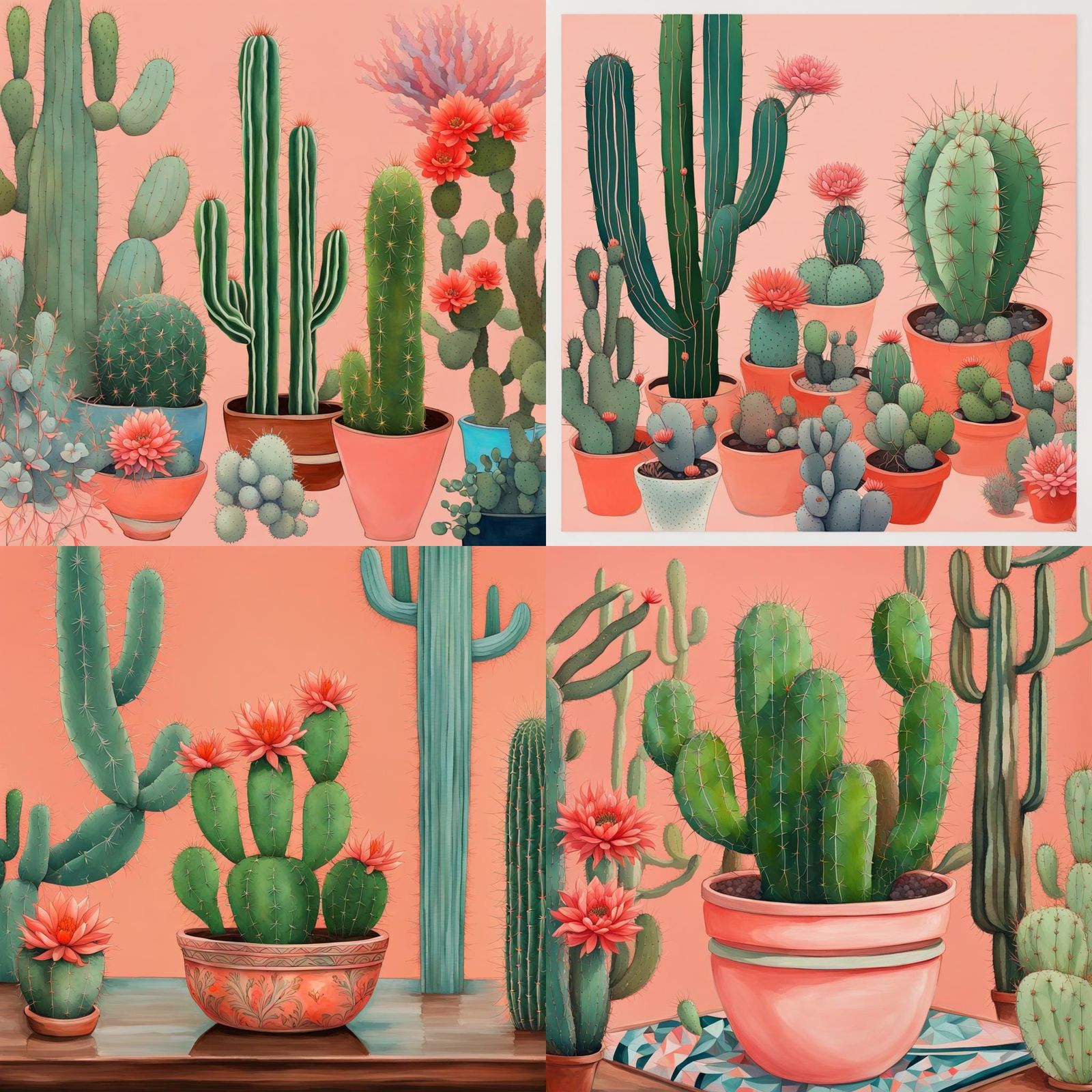 Botanical Cactus Art Nouveau Matte Painting