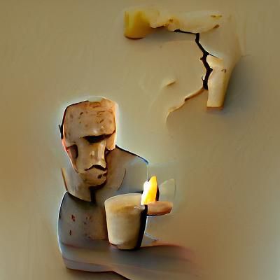 Solitary Figure with Candle in the Dark