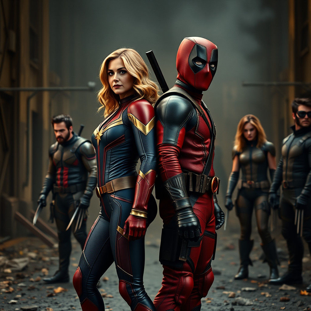 Heroes Defiant in Burned Factory: Cinematic Superhero Scene