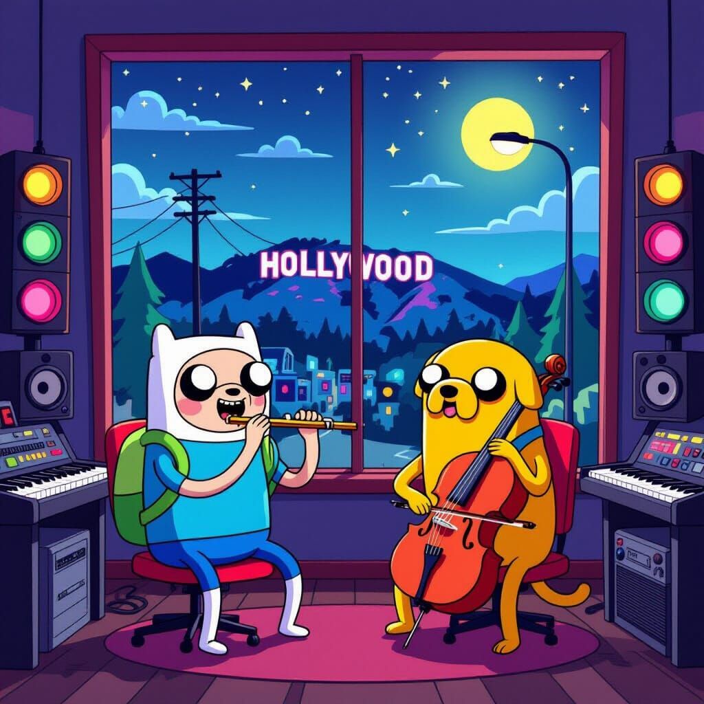 Finn and Jake in Recording Studio with Hollywood Sign