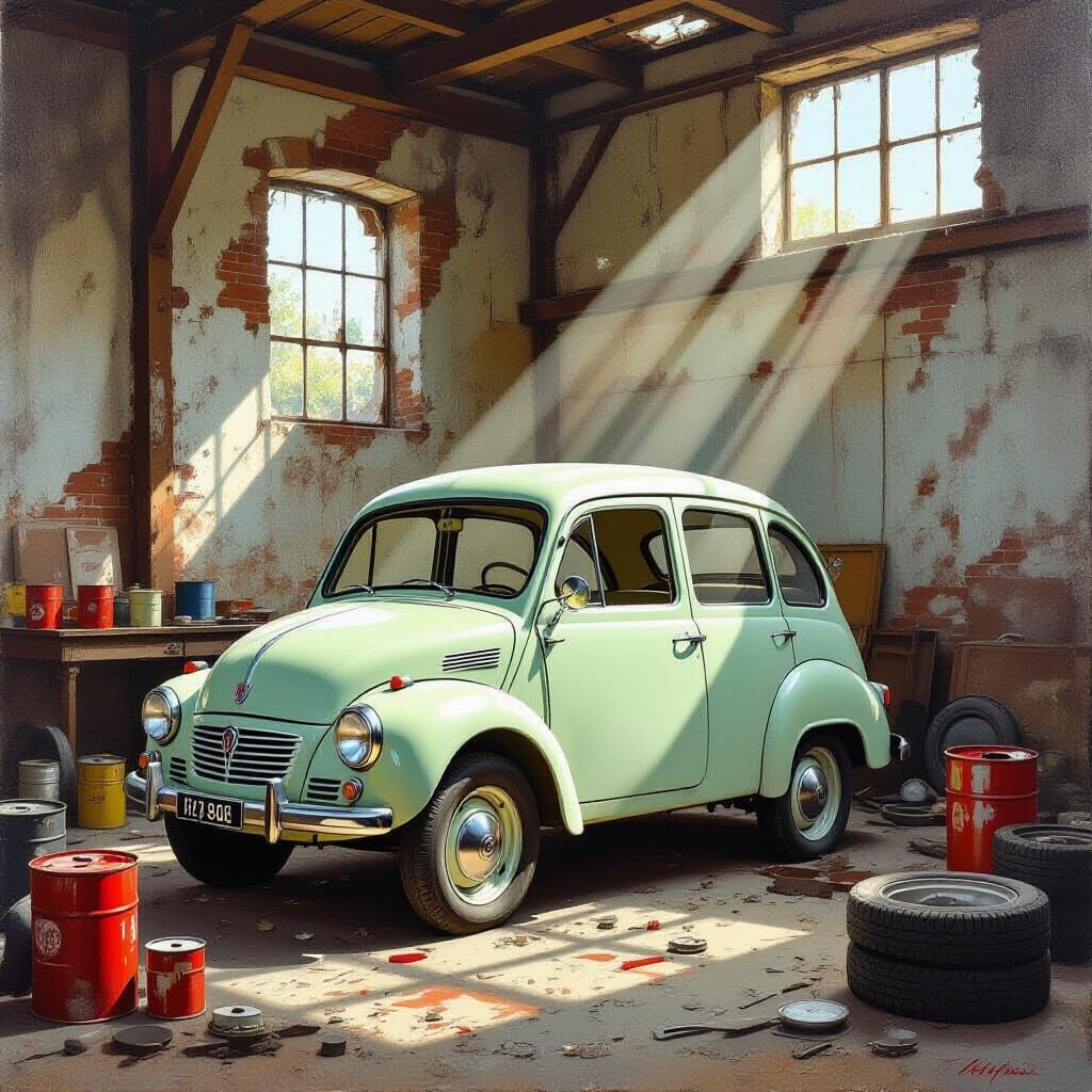1940s Fiat 500 Bus in Dusty Workshop