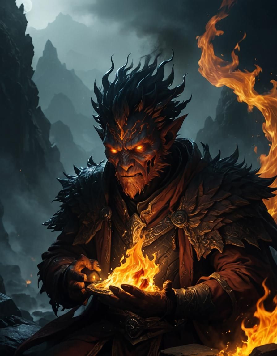 Hyperrealistic Flamekin Fire Elemental Character