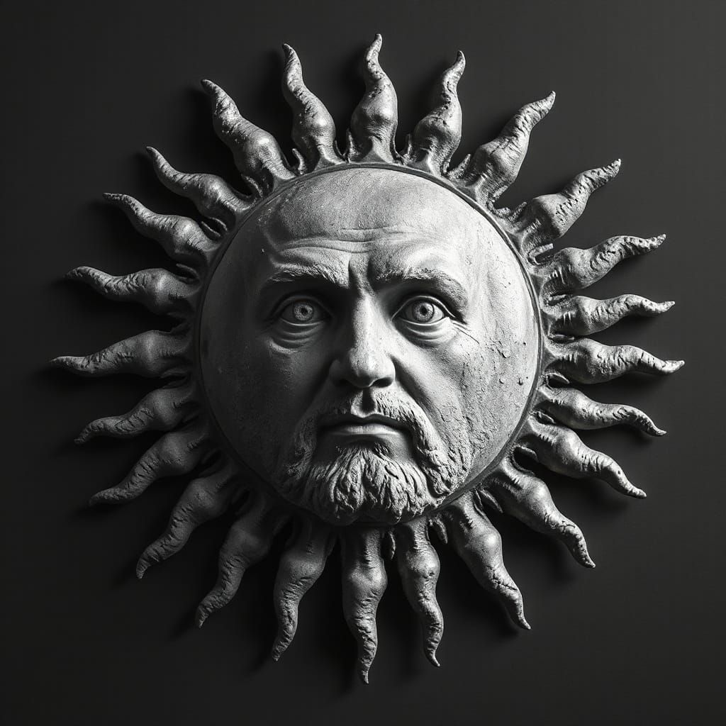 A Mysterious Plato's Face Radiates from a Black and White Su...