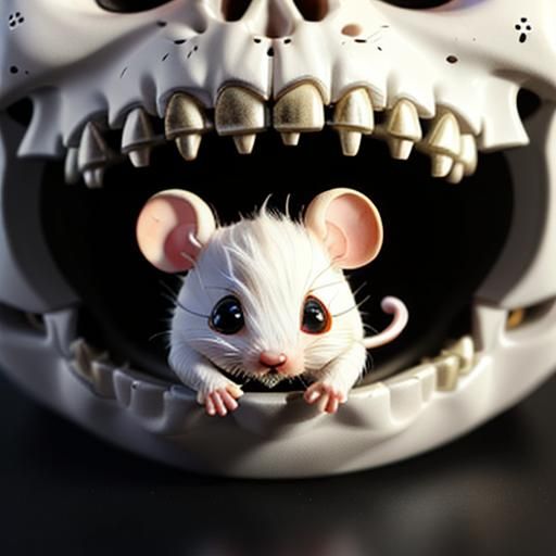 Adorable Chibi Mouse in Skull: Detailed 3D Render