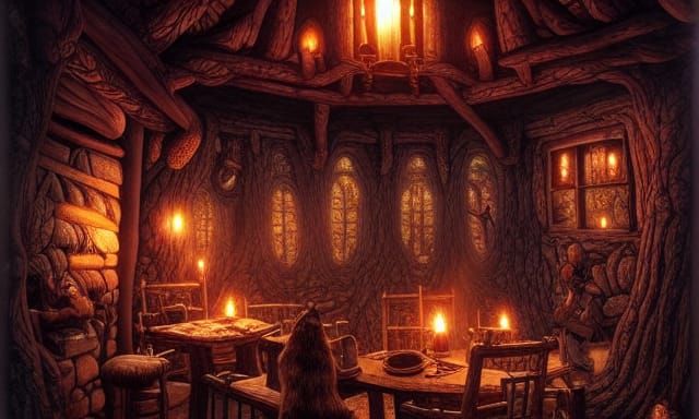 Cozy Fairy Tavern Treehouse Interior in High Fantasy Style