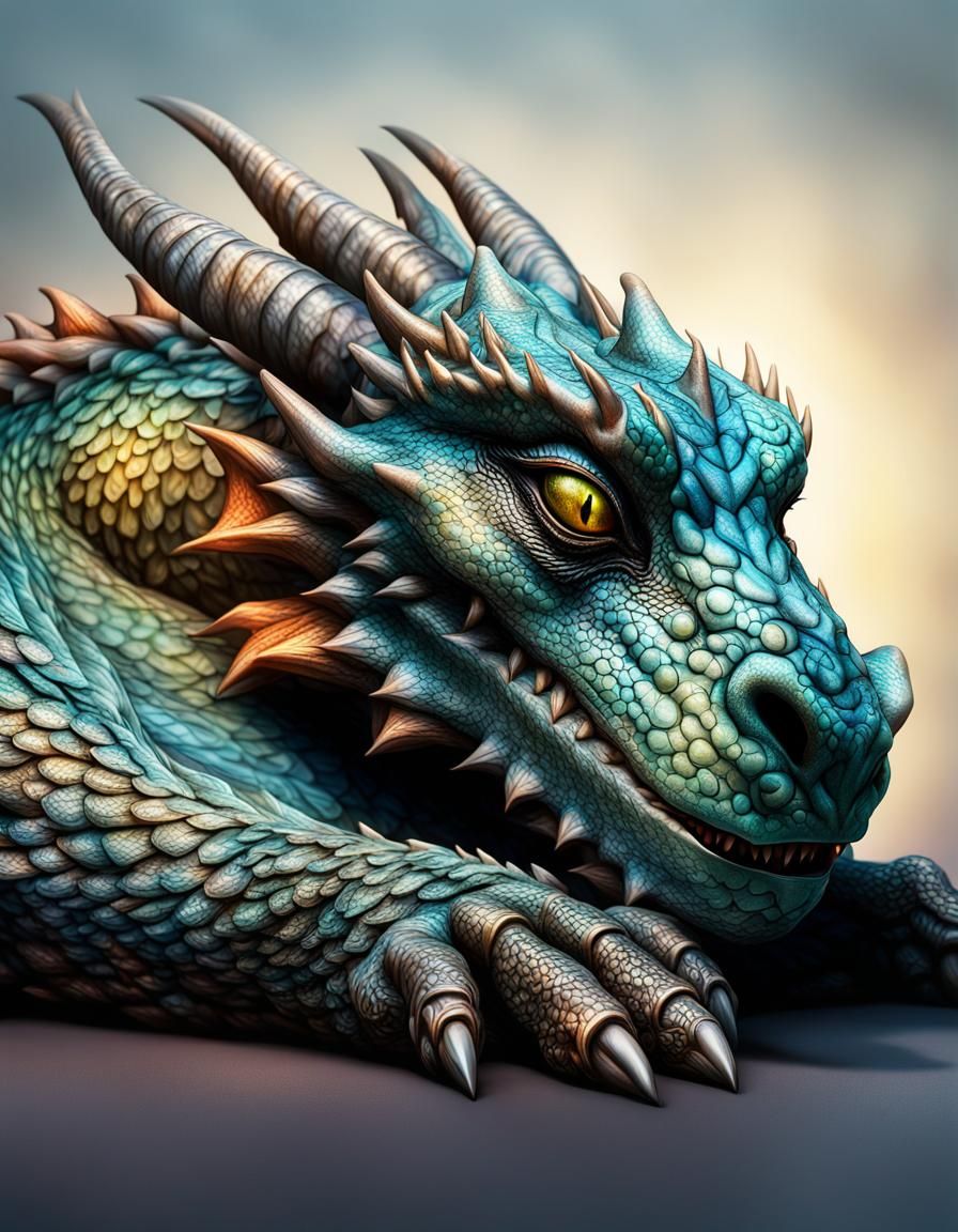 Sleeping Dragon in Hyperrealistic Detail