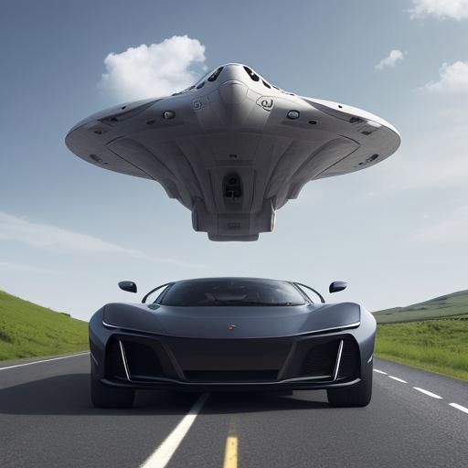 Spaceship Over Country Road With Car