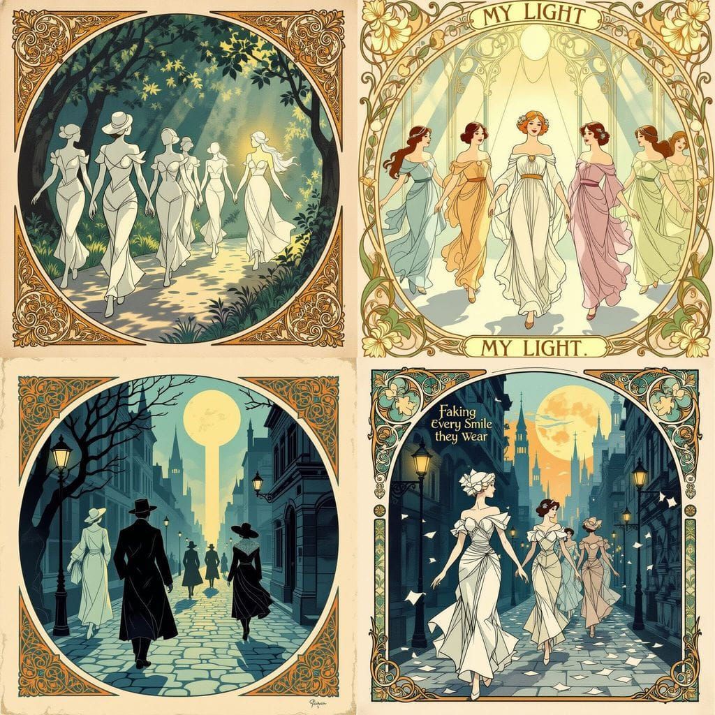 Art Nouveau Paper People in Comic Style