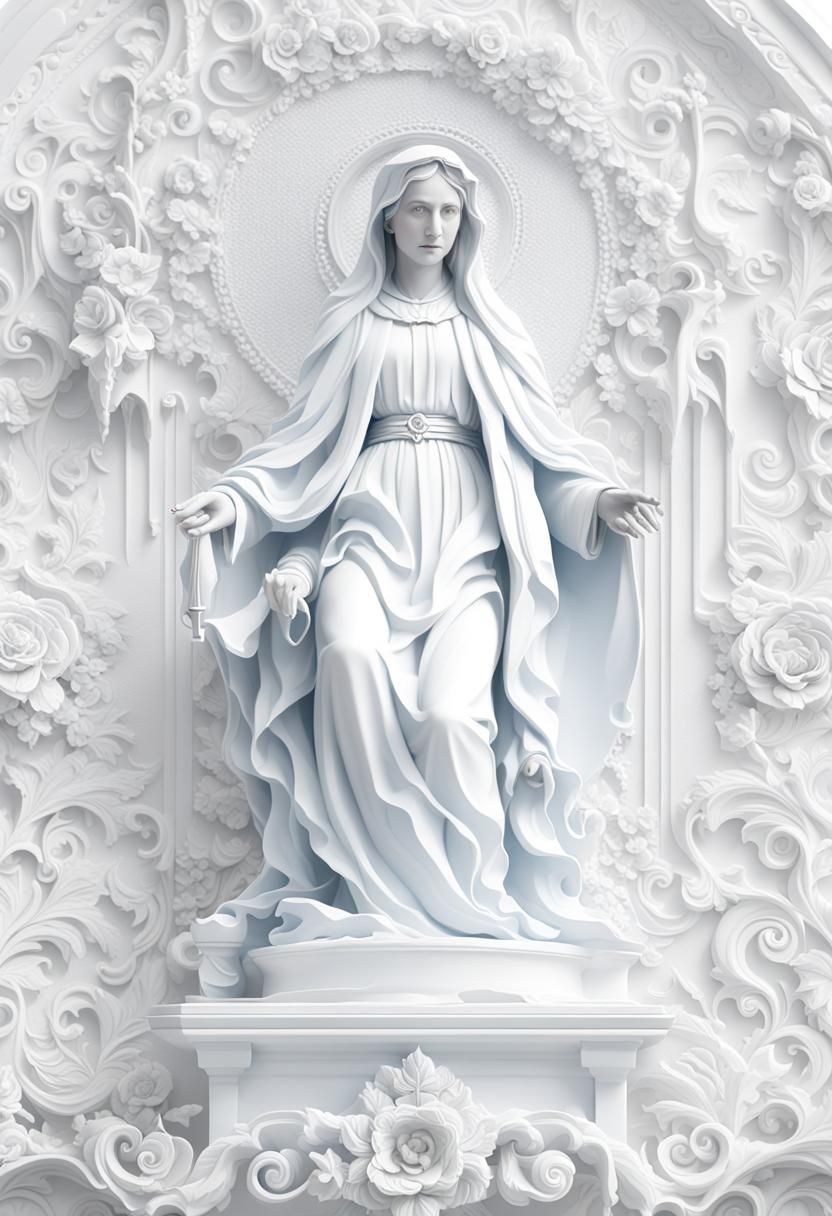 Virgin Mary White Sculpture in Detailed Matte Painting