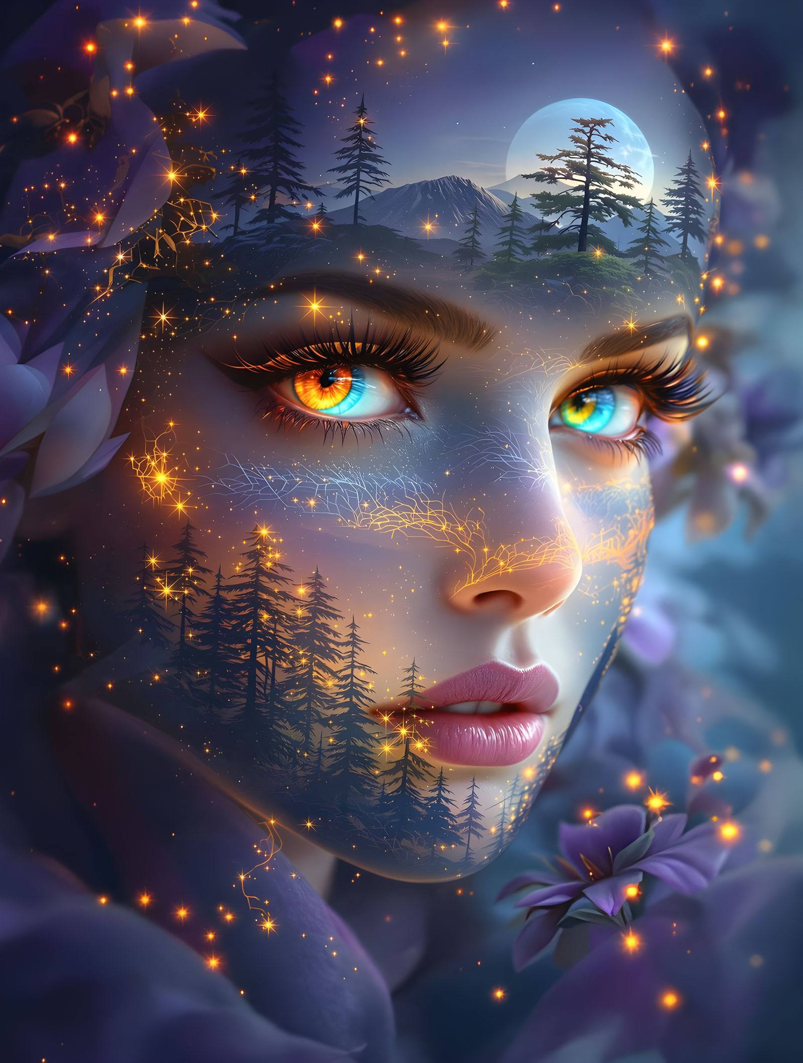 A breathtaking, ethereal portrait of a mysterious woman with...