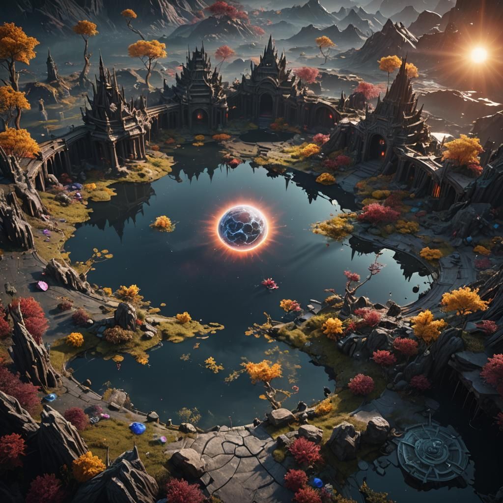 Miracle Pond Under Black Sun: Fantasy Concept Art