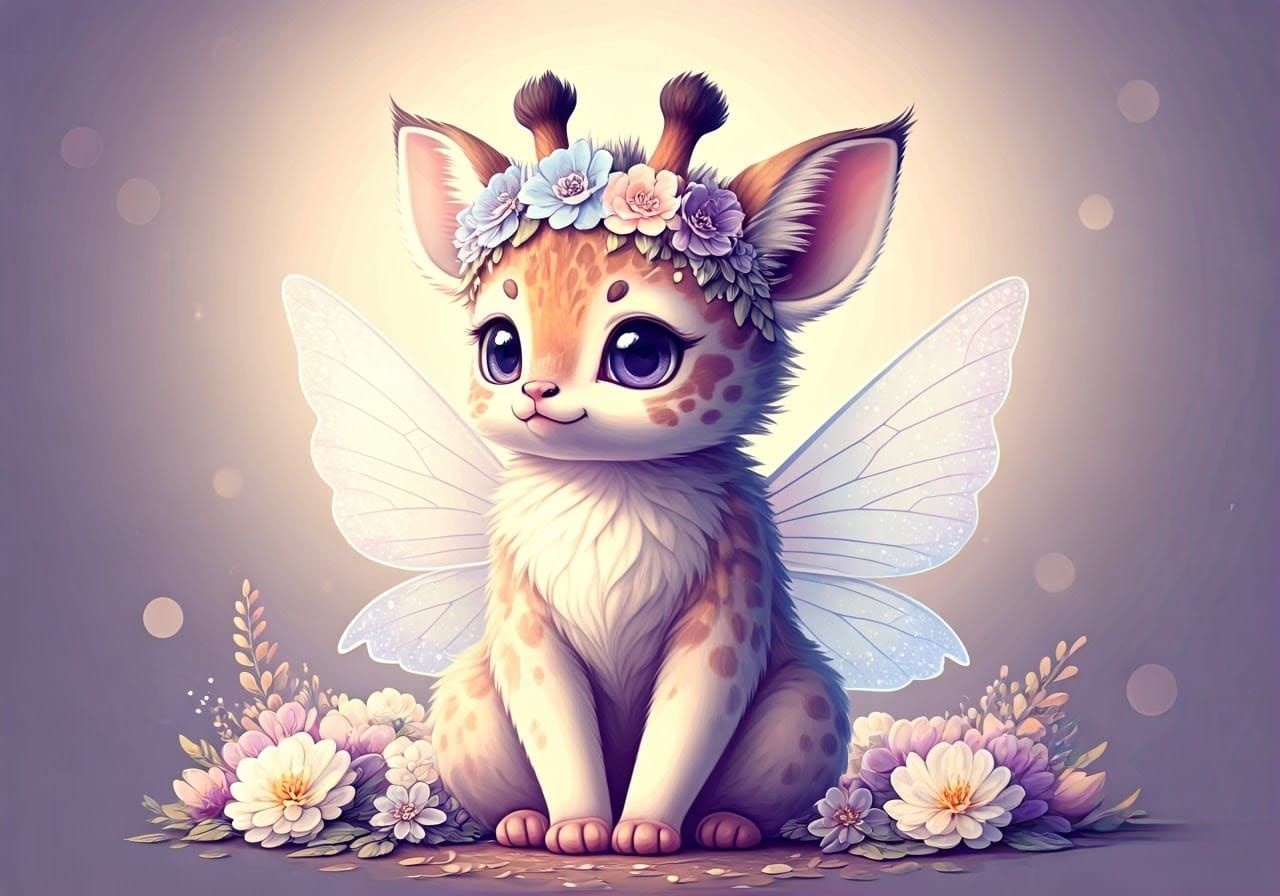 Pastel Giraffe-Kitten Hybrid in Kawaii Style