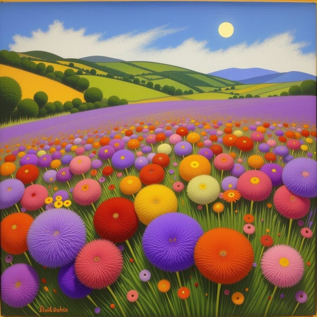 Surreal Knitted Pom Pom Flower Field