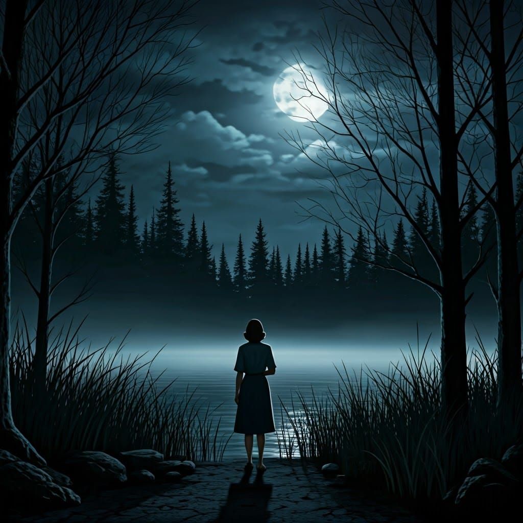 Eerie Campsite Scene in Classic Horror Style