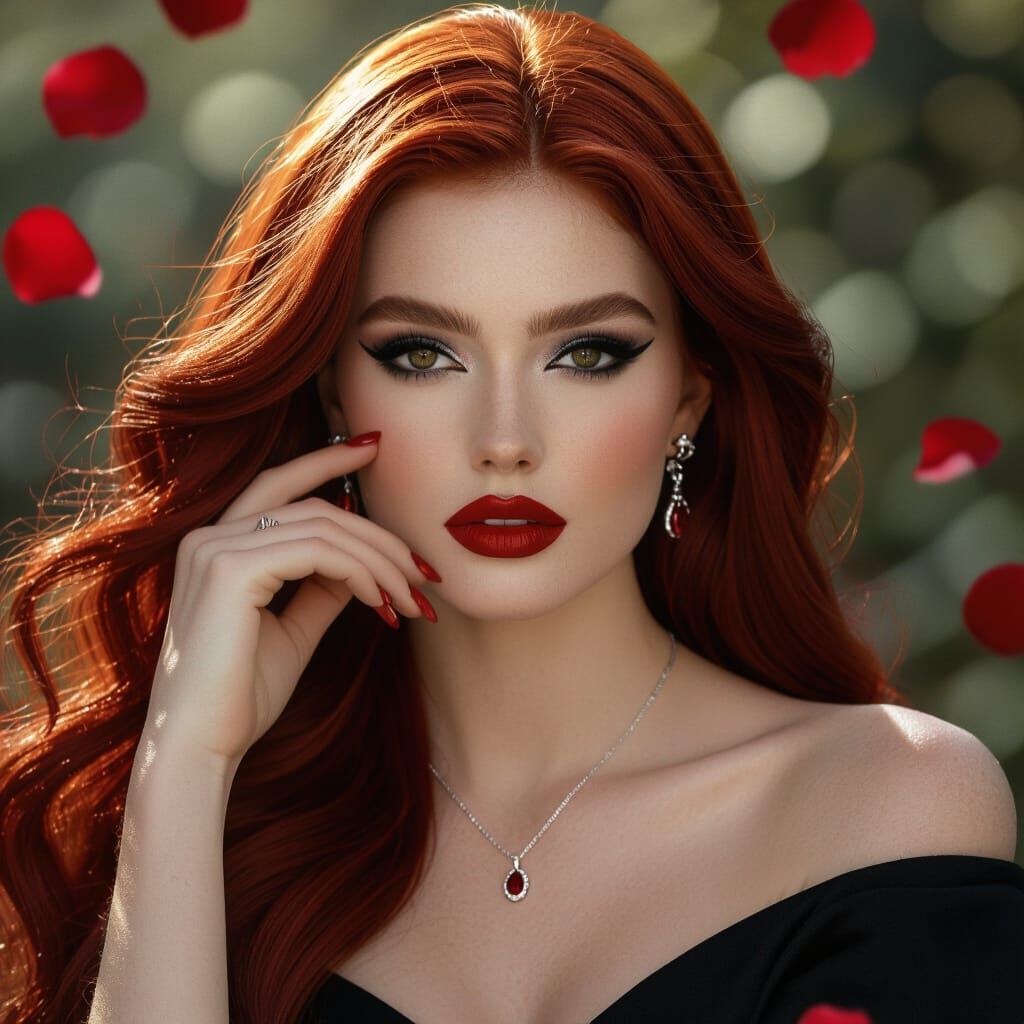 Goddess with Flowing Red Hair, Cinematic Portrait