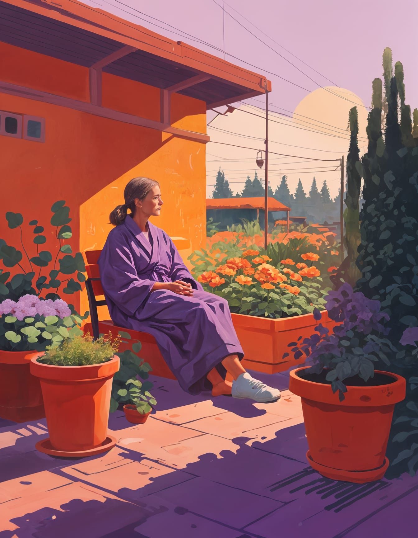 Surreal Summer Garden Scene in Warm Colors