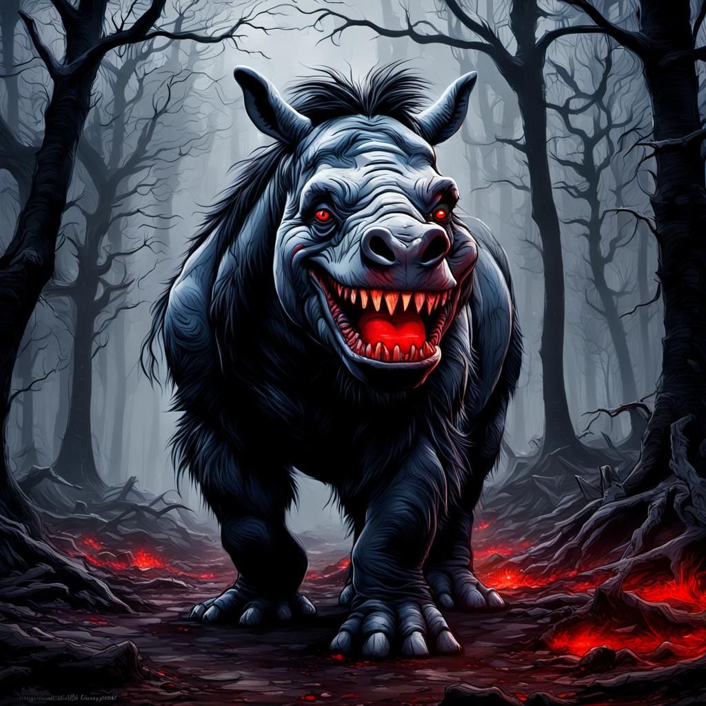 Menacing Eeyore in a Dark Forest, Hyperrealistic Style