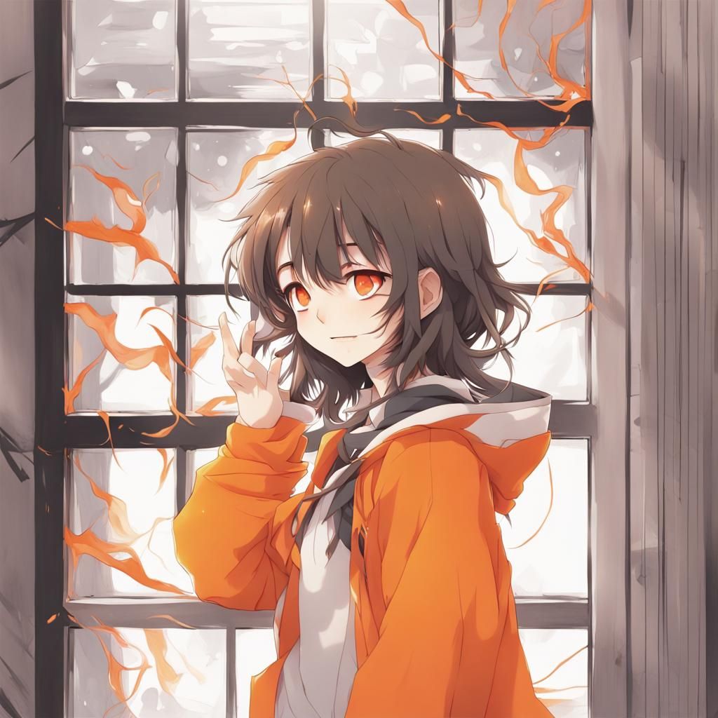 Vibrant Orange Heart in Anime Manga Style