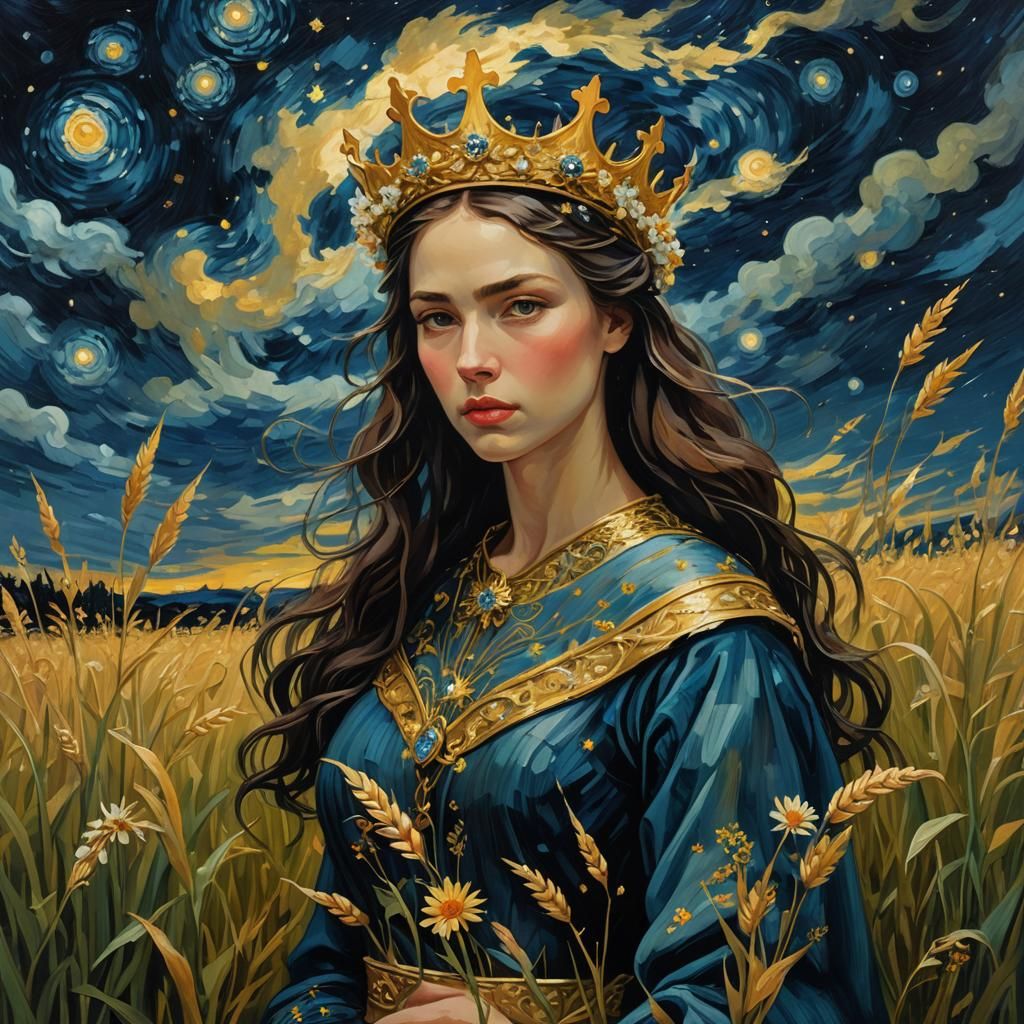 Neo-Primitivism: Woman in Starry Field