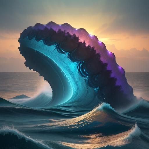 Bioluminescent Sea Monster Rises from the Mist