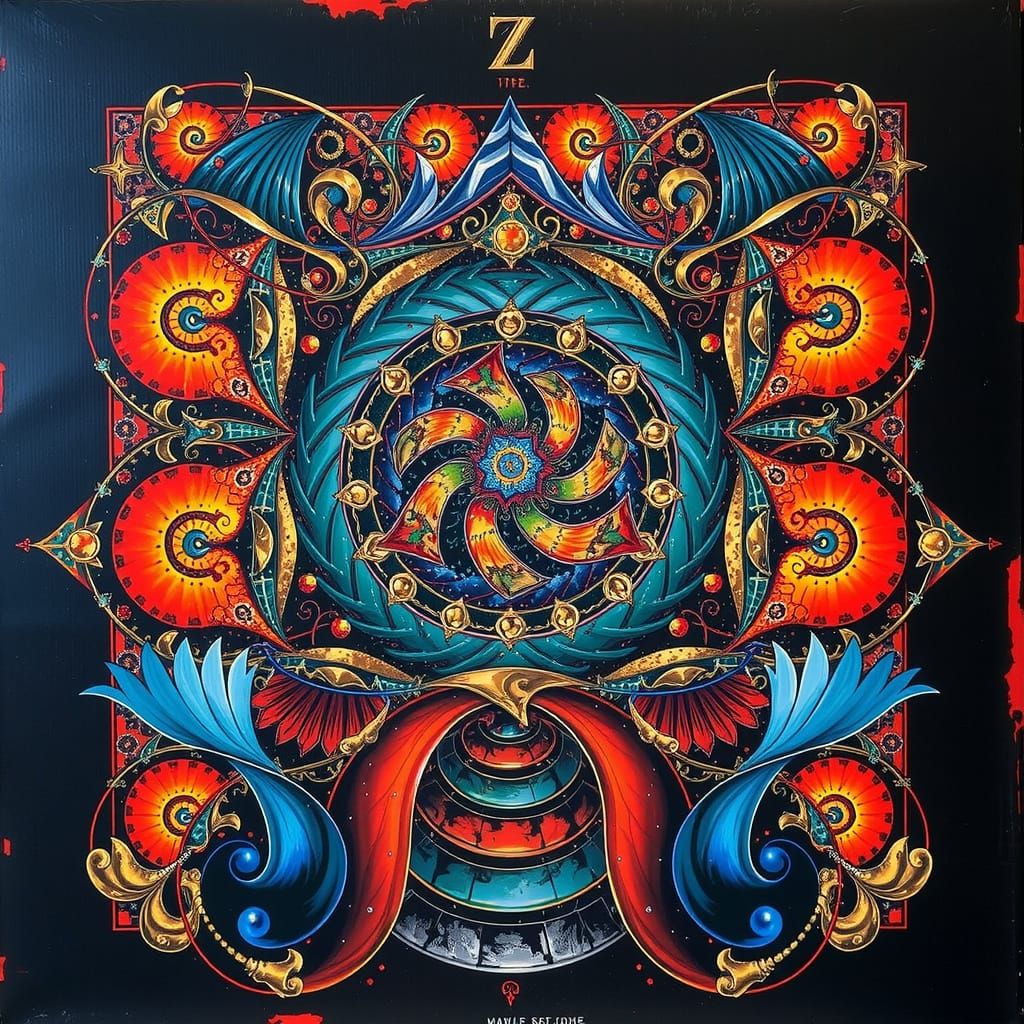 Abstract Swirling Forms in Bold Red and Contrasting Colors