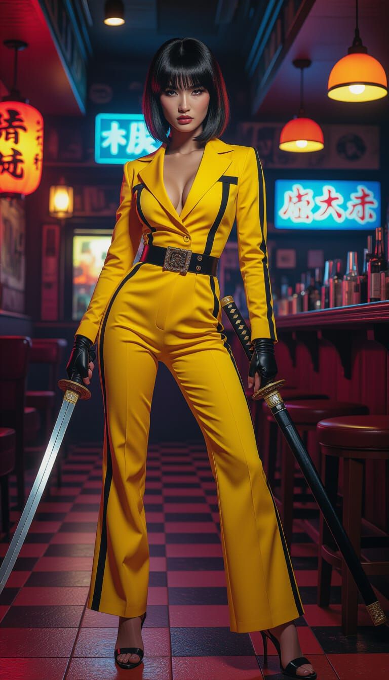Woman in Game of Death Suit in Tokyo Bar