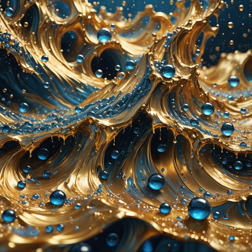 Golden Wave Explosion in Baroque Fantasy Style