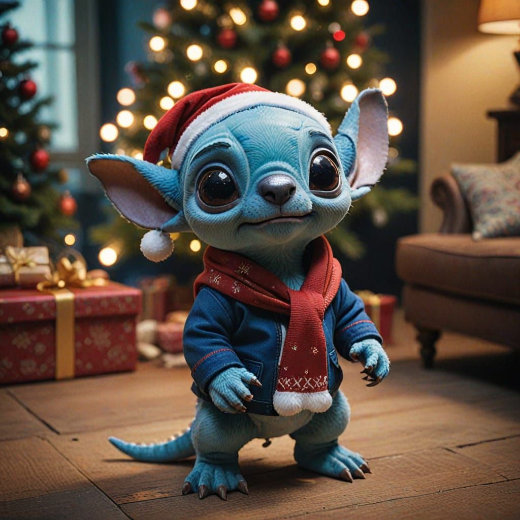 Cute Stitch in Festive Christmas Attire