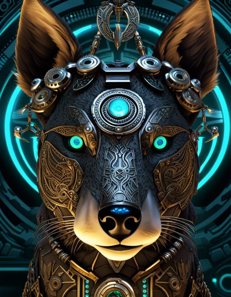 Cyborg Druid Familiar in Biopunk Sci-Fi Style