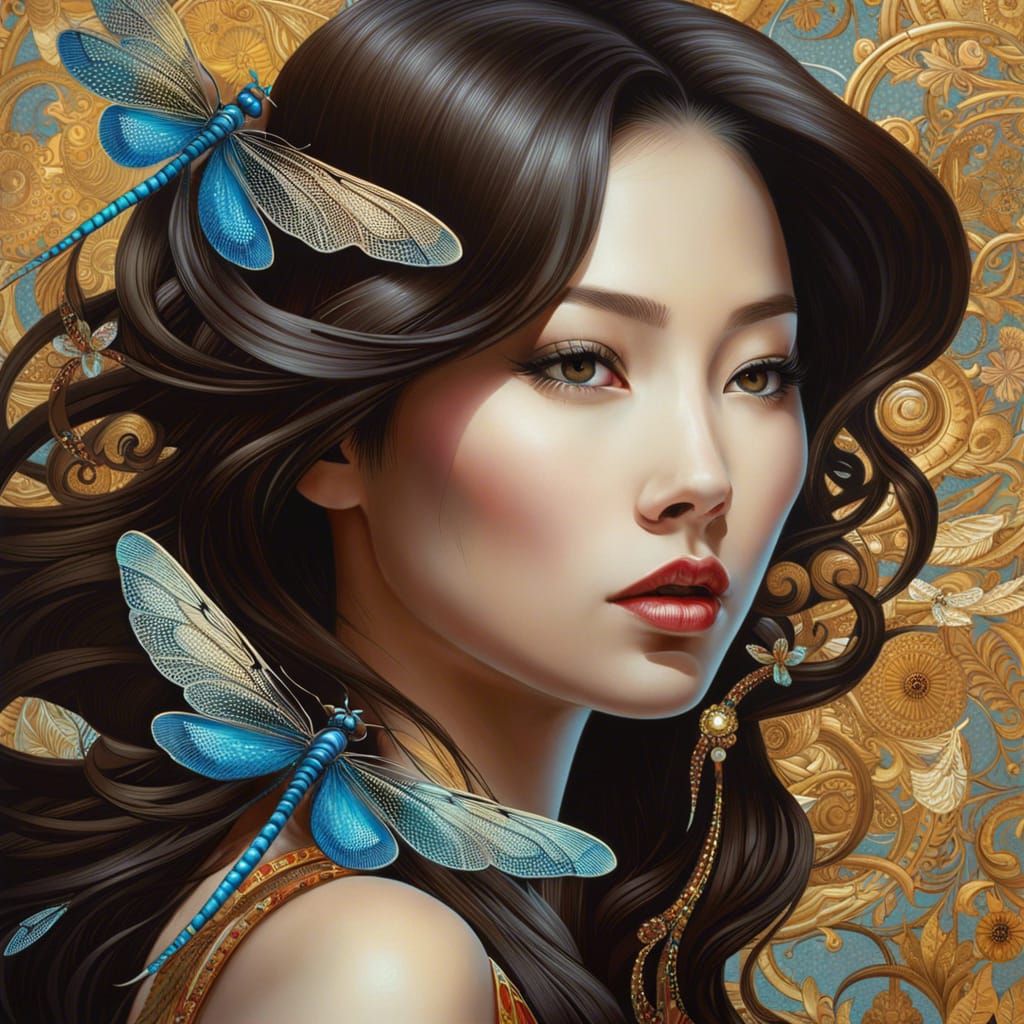 Chinese Woman with Dragonflies: Fantasy Realism