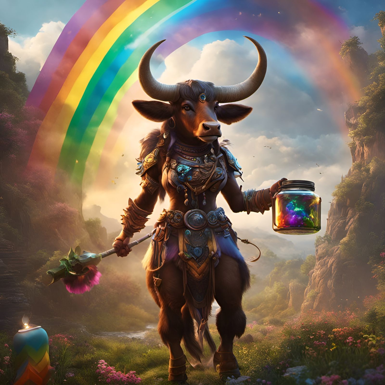 Tauren Human Hybrid Warrior with Rainbow Jar