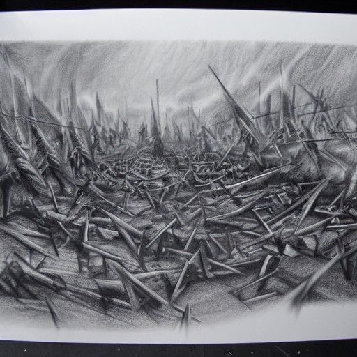 Hyperdetailed Charcoal Drawing of Medieval Battlefield