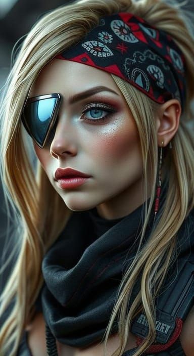 Cyberpunk Cyborg Portrait with Neon Cityscape