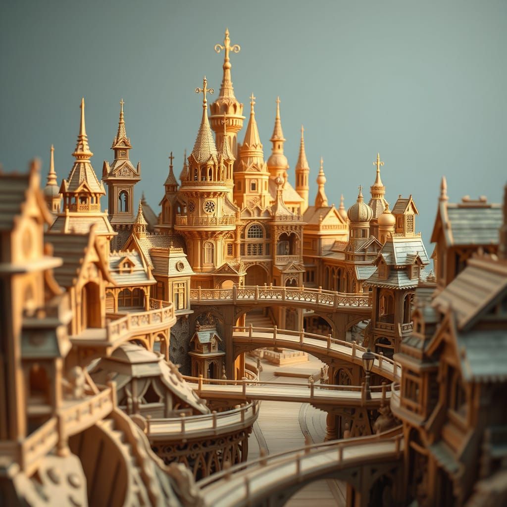 Intricate Wooden City Inspired by Fantasy Art