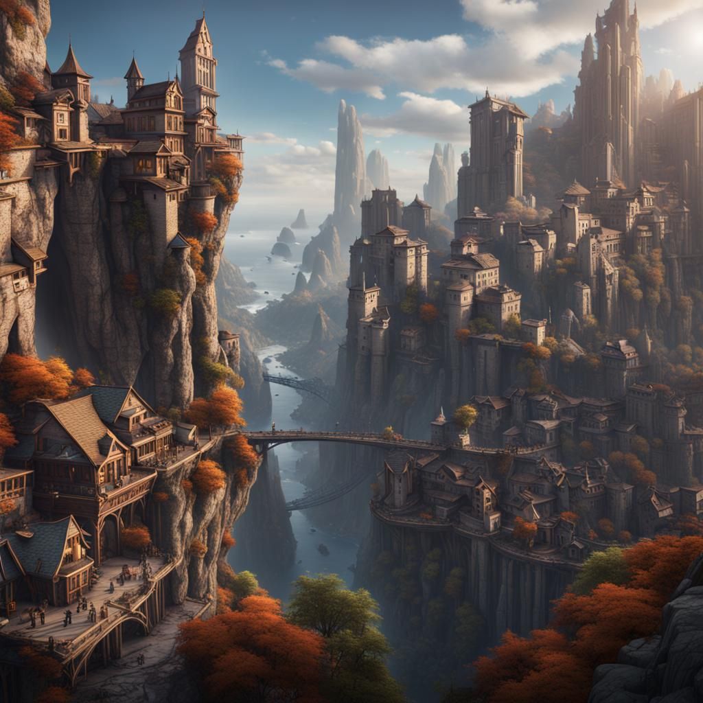 Fantastical Cliffside City Concept Art