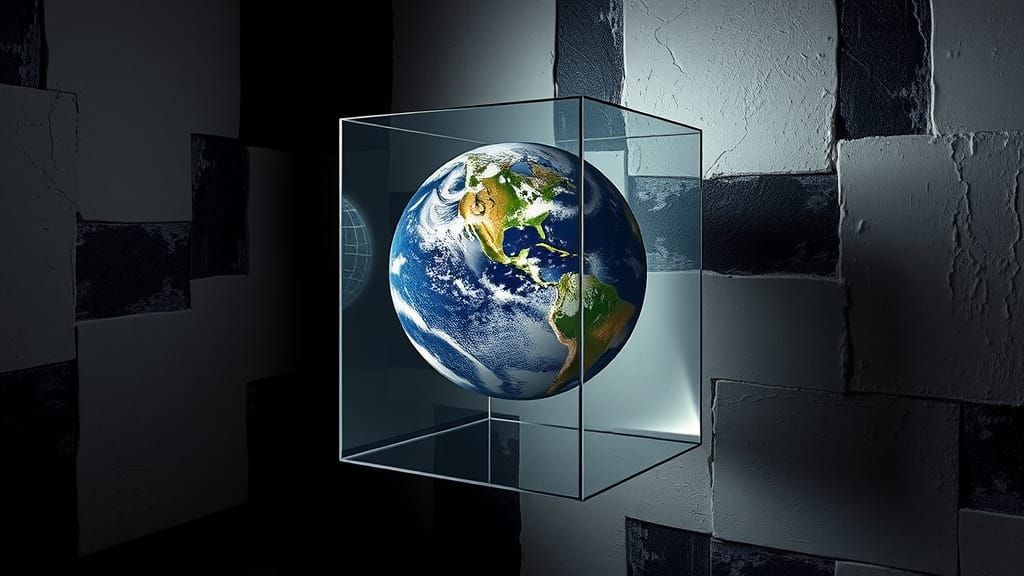 Earth in Glass Cube: Cubist Art