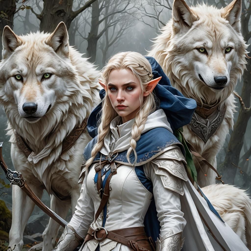 Epic Elf Ranger with Wolf Companion in Digital Art