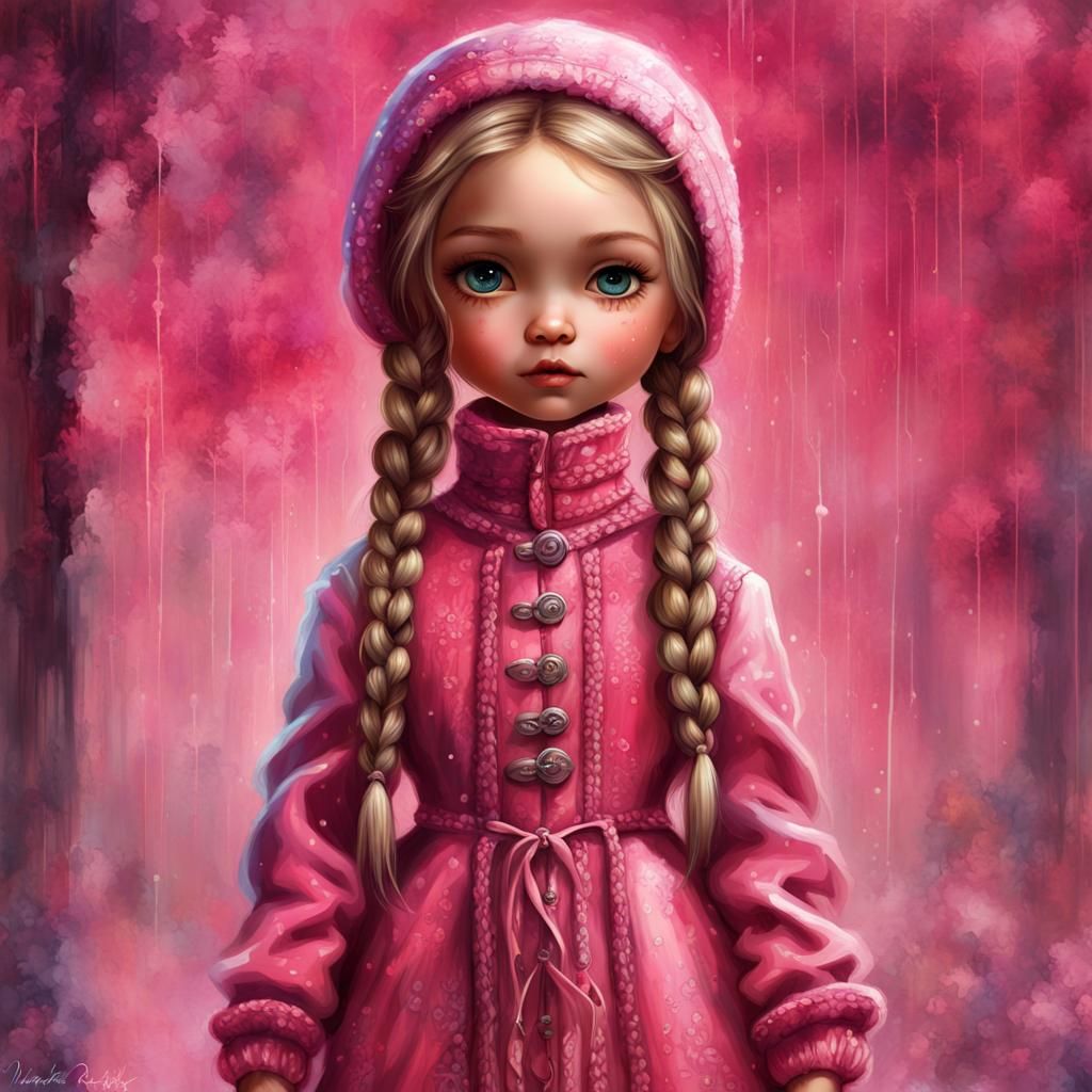 Pink Braided Doll in Oil Painting Style