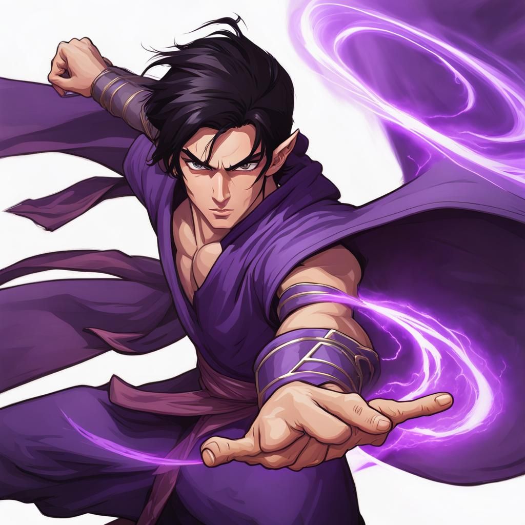Half-Elf Monk with Purple Energy Aura