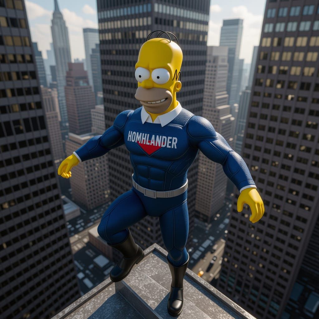 Homer Simpson's Head on Homelander's Body Realistic