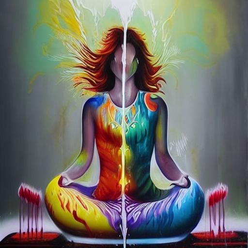 Meditating Woman with Chakra Colors in Graffiti Art
