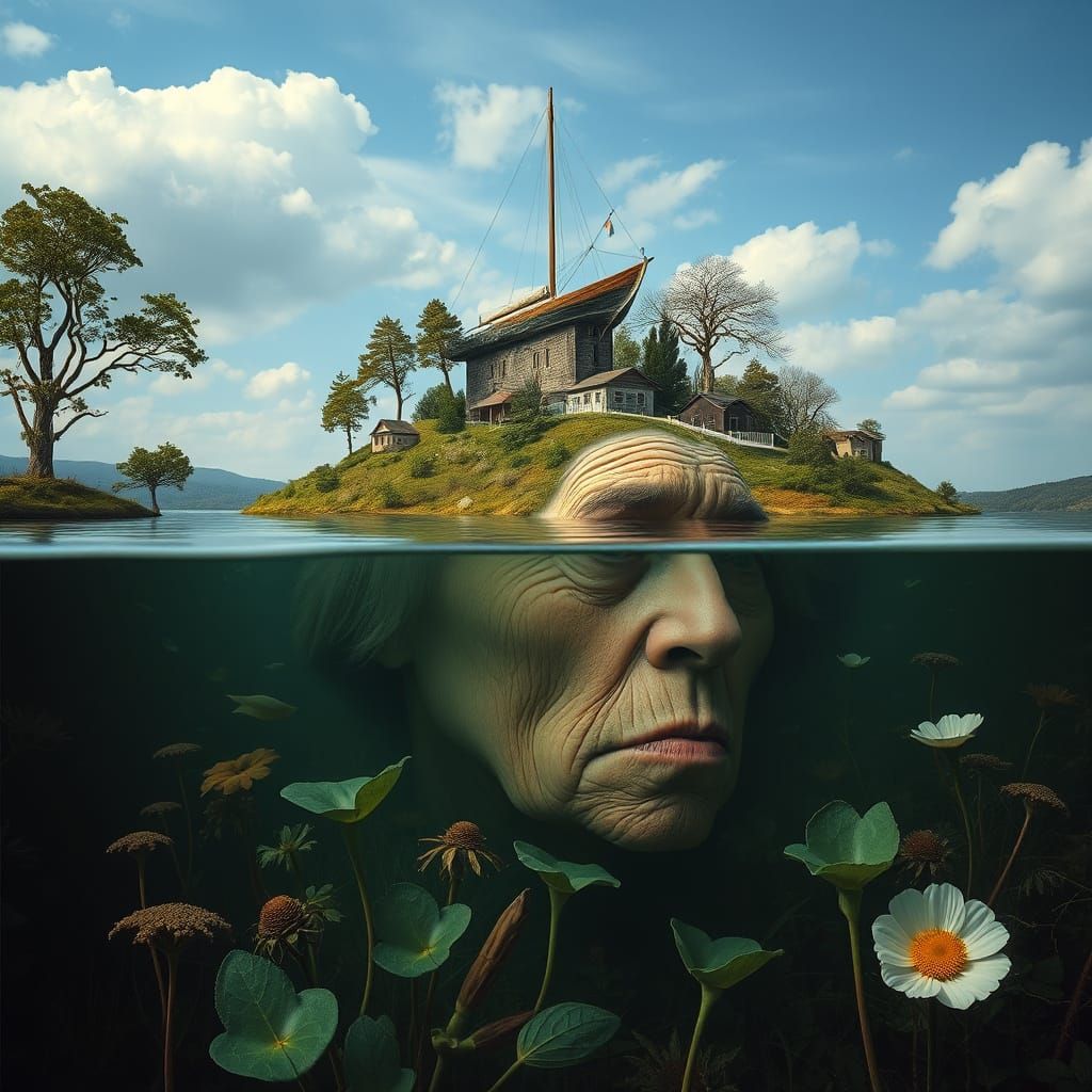 Surreal Face in Landscape: Optical Illusion Art