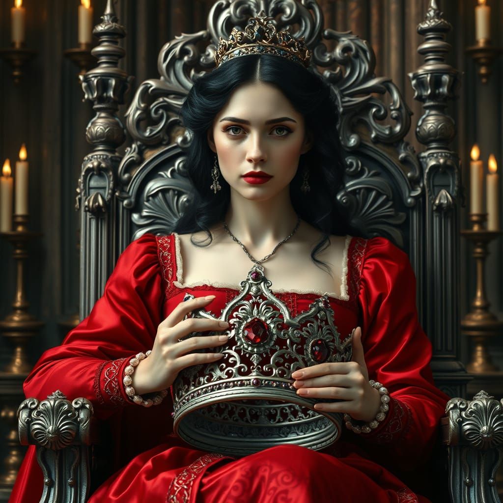 Ethereal Baroque Queen in Candlelit Cathedral